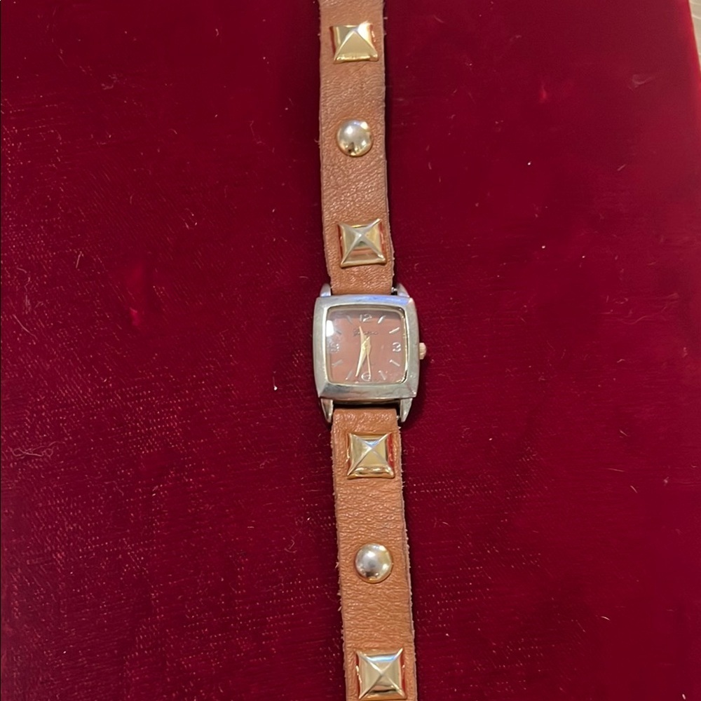 Geneva Brown Studded Leather Watch